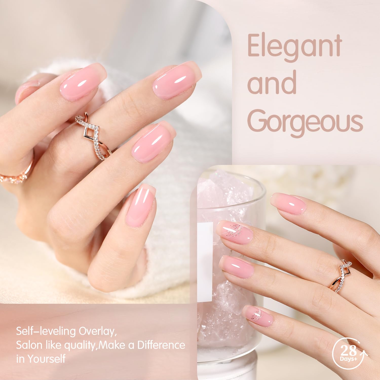 SHOYUM Nude Pink Gel Nail Polish Set base-and-top coat required note