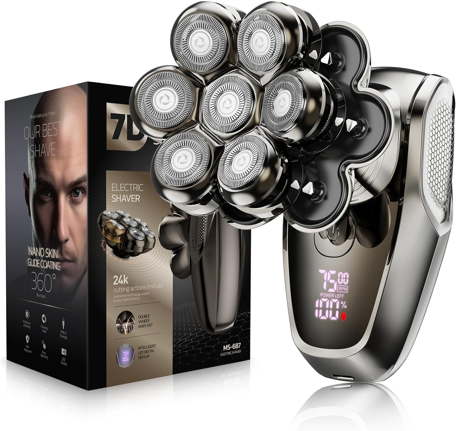 SHPAVVER 7D head shaver front view for a close shave