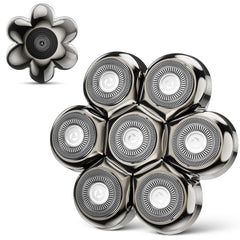 SHPAVVER 7D shave head closeup showing durable stainless steel for precise contours