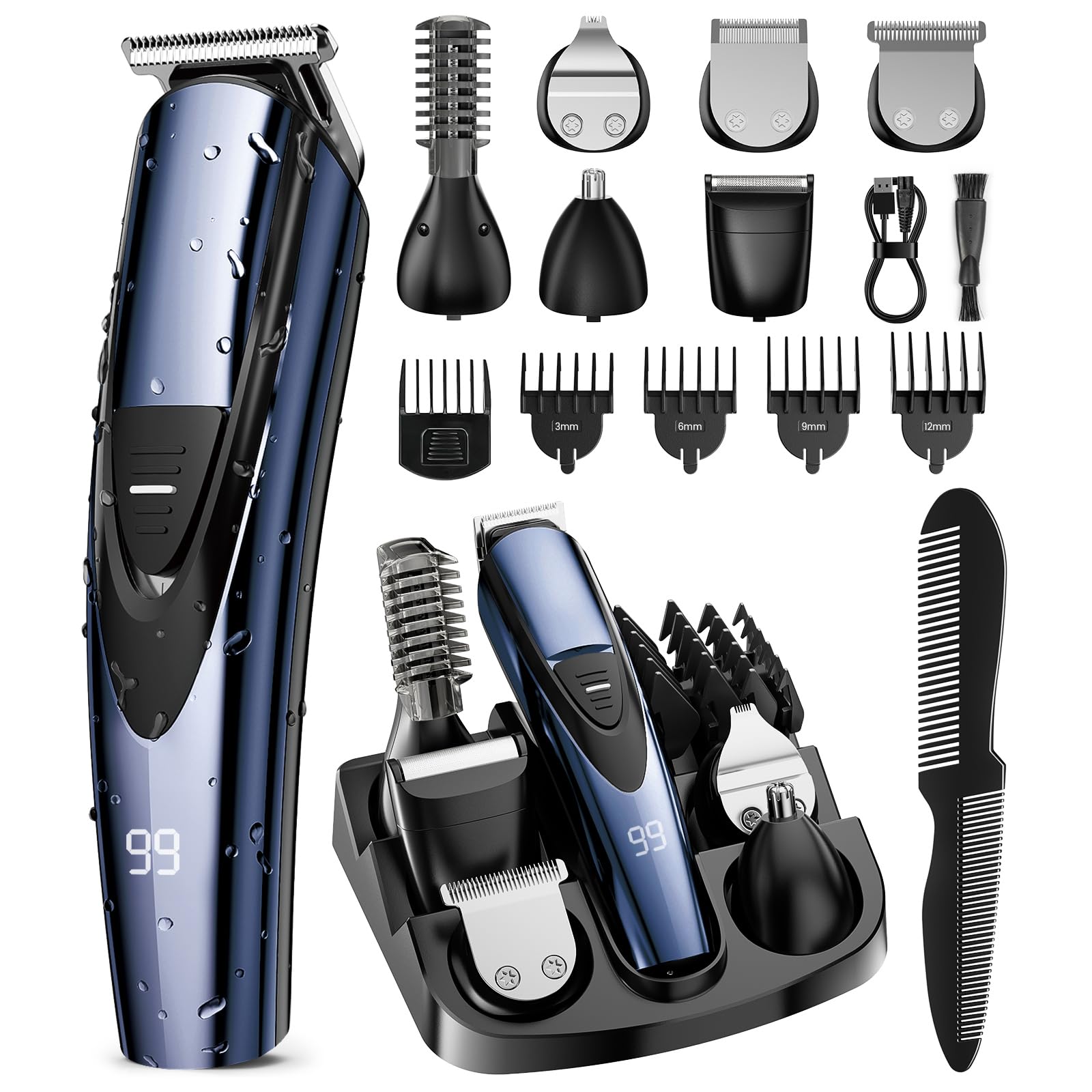 SHPAVVER beard trimmer blue front view shows precise grooming on the go