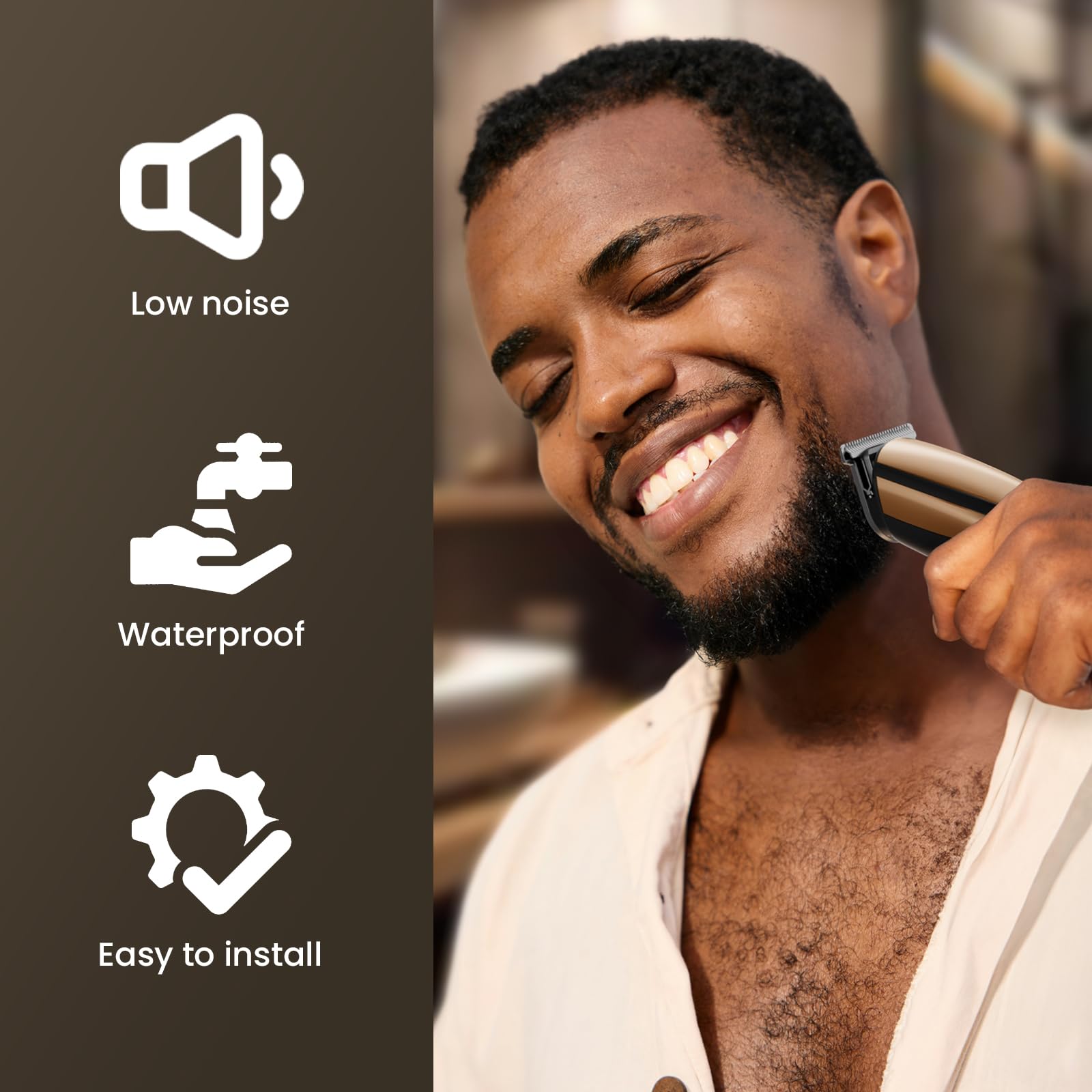SHPAVVER Beard Trimmer gold guide-combs ensure even lengths.