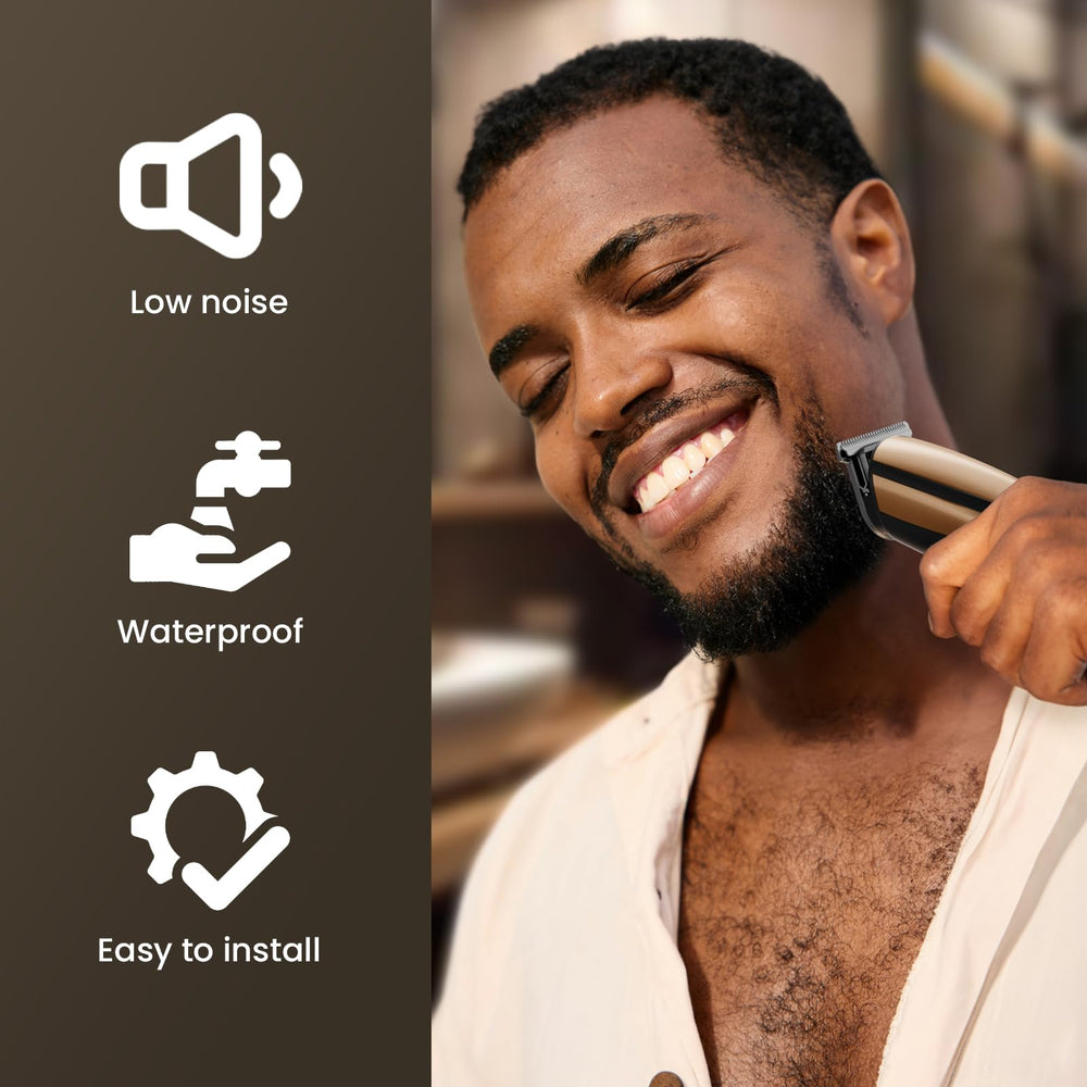 SHPAVVER Beard Trimmer gold guide-combs ensure even lengths.