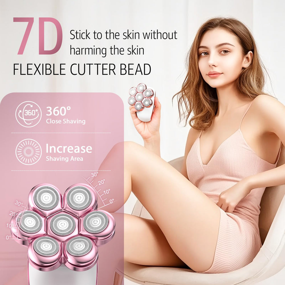 SHPAVVER 7D floating head close-up highlights closer shave along curves for legs