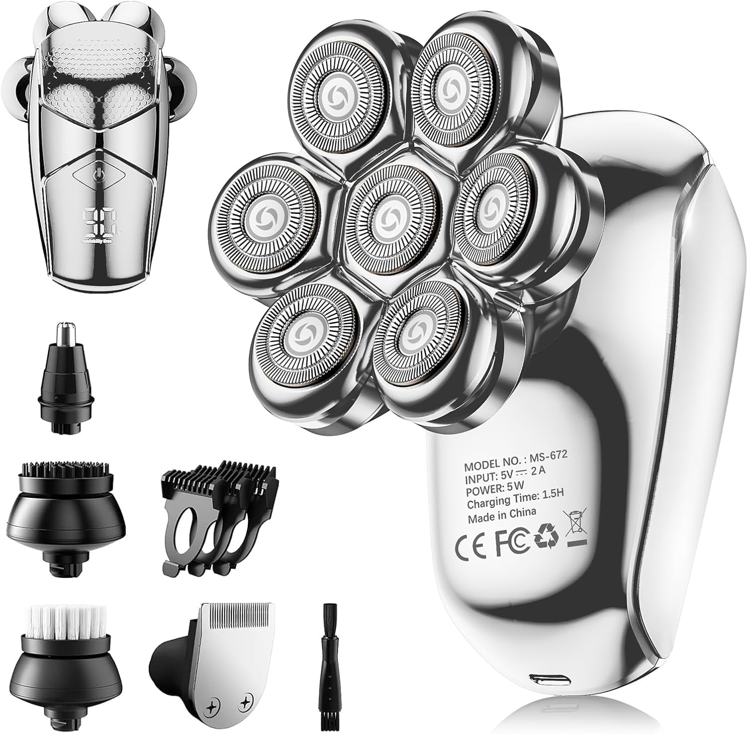 SHPAVVER head shaver 7D rotary closeup for fast, precise bald-head shaving.