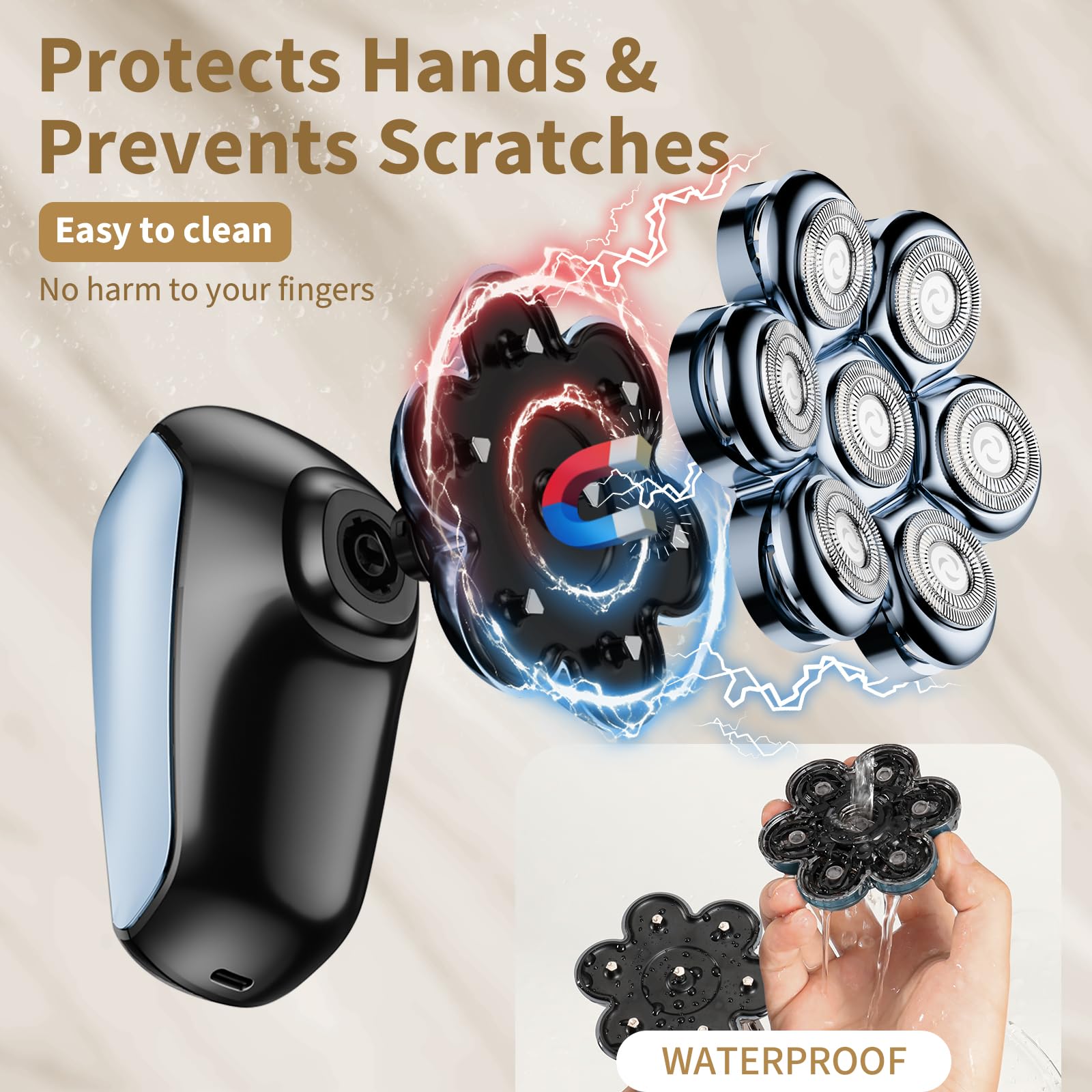 SHPAVVER IPX7-wet-dry shaver shown for shower-ready grooming.