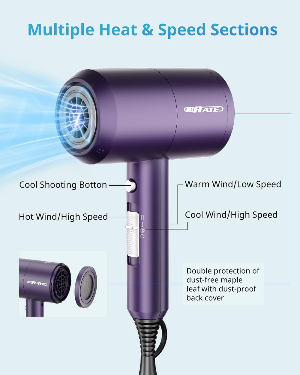 SHRATE low-noise operation supports peaceful morning routines during styling.