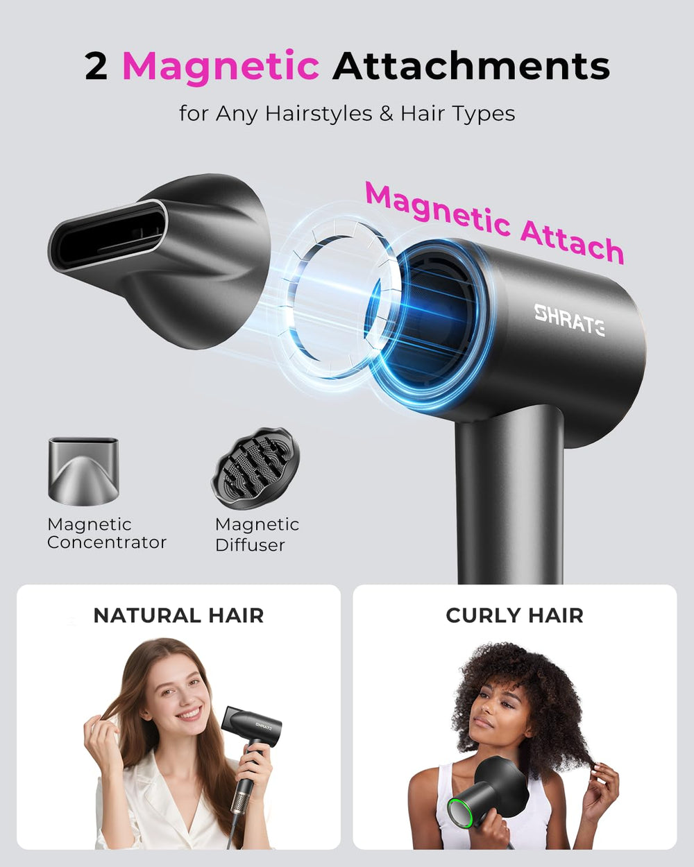 SHRATE dual heat and speed settings enable flexible drying and styling