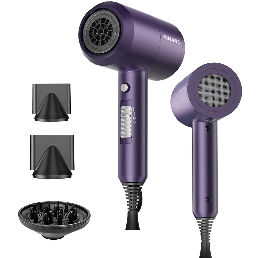 SHRATE front view of the ionic hair dryer shows a compact, travel-friendly design for easy packing.