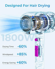 SHRATE diffuser attachment demonstrates voluminous curls and even heat distribution.