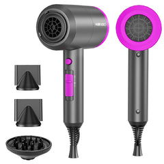 SHRATE hair dryer front view showing compact travel-friendly design for quick styling.