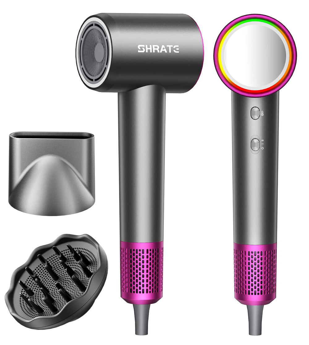 SHRATE Pro hair dryer motor close-up showing powerful drying performance