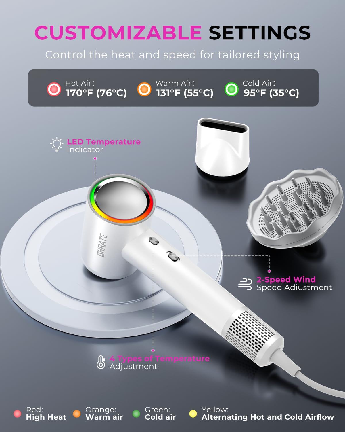 SHRATE dual heat and speed settings for versatile styling