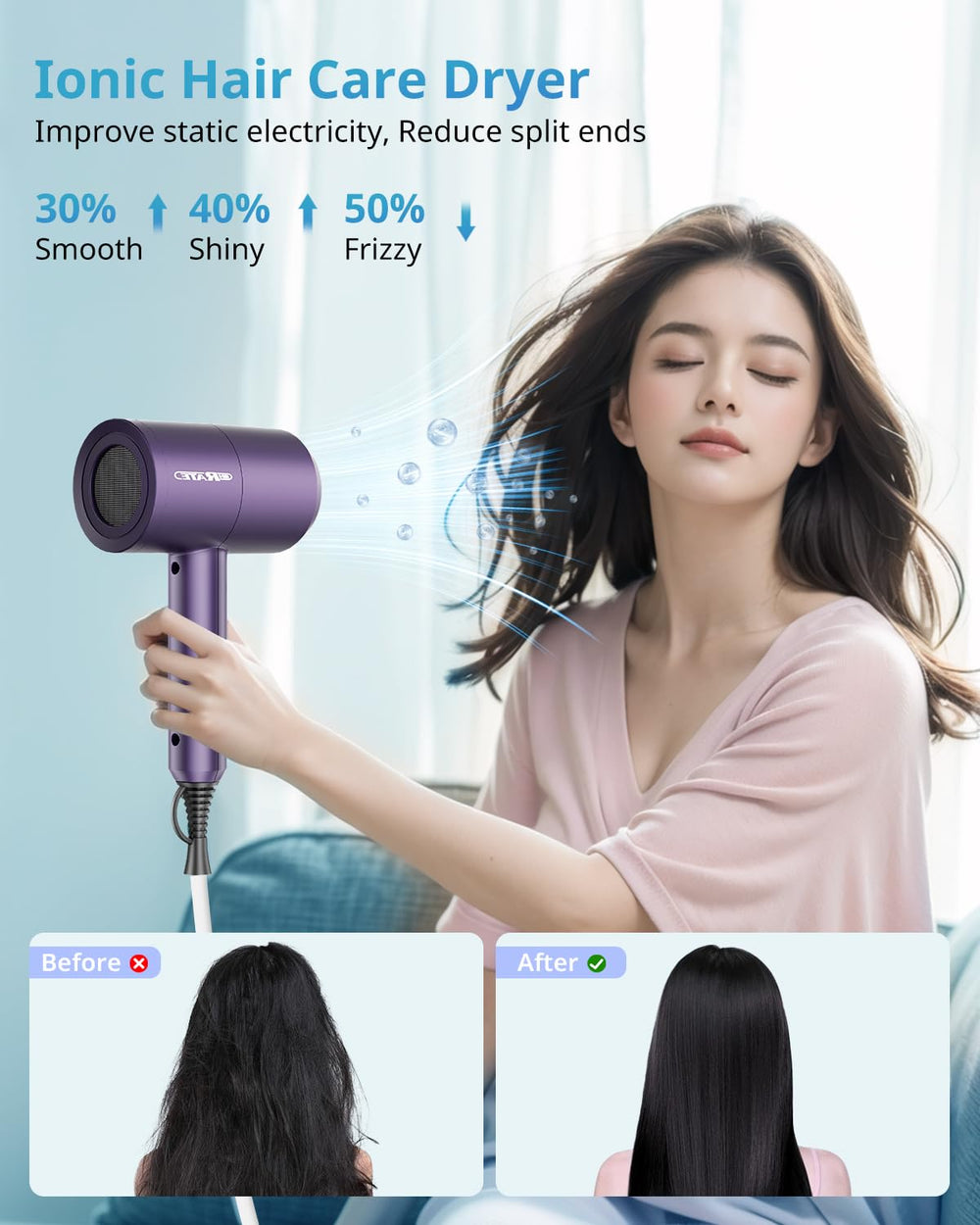 SHRATE styling nozzle enables versatile looks from waves to sleek straights.