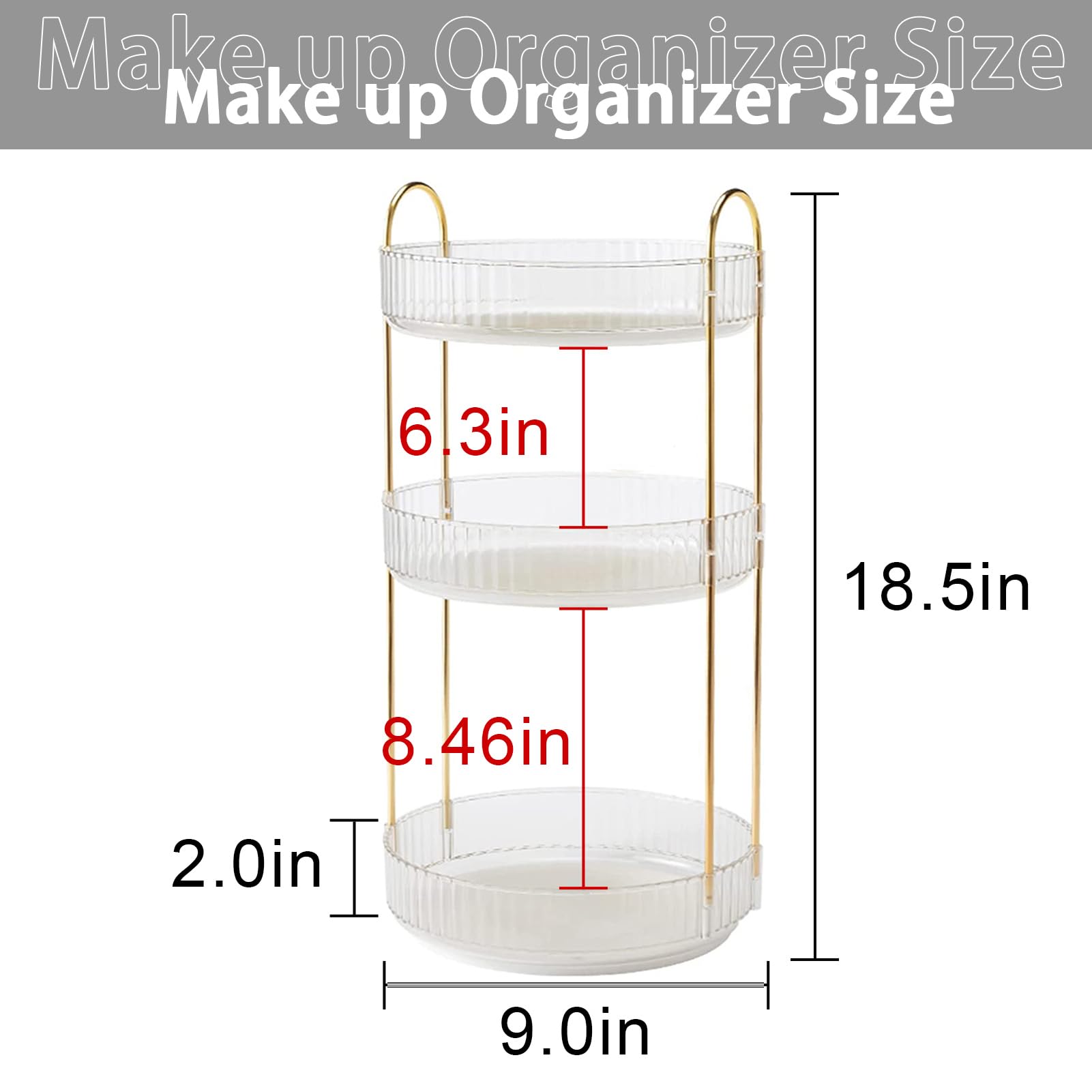 Shuang Qing rotating makeup organizer with 360 rotation provides quick access to cosmetics.