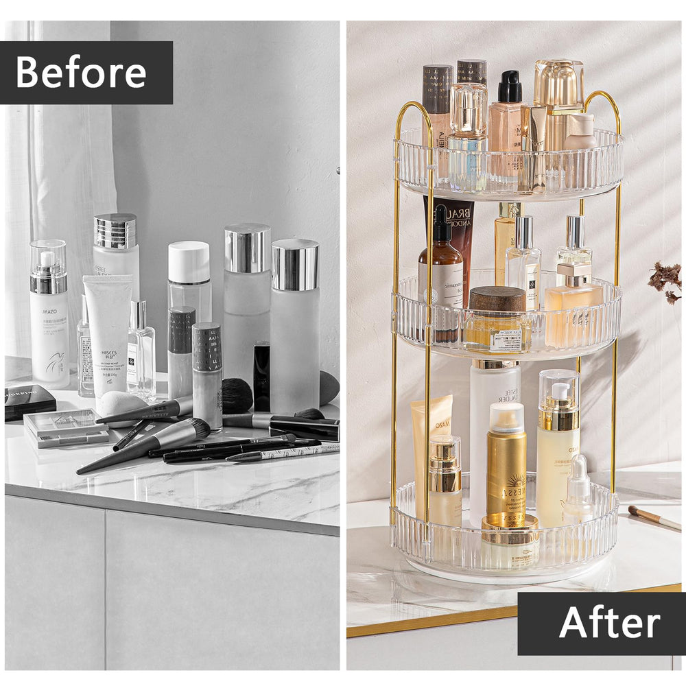 Shuang Qing rotating makeup organizer sturdy material ensures durable storage for heavy items.
