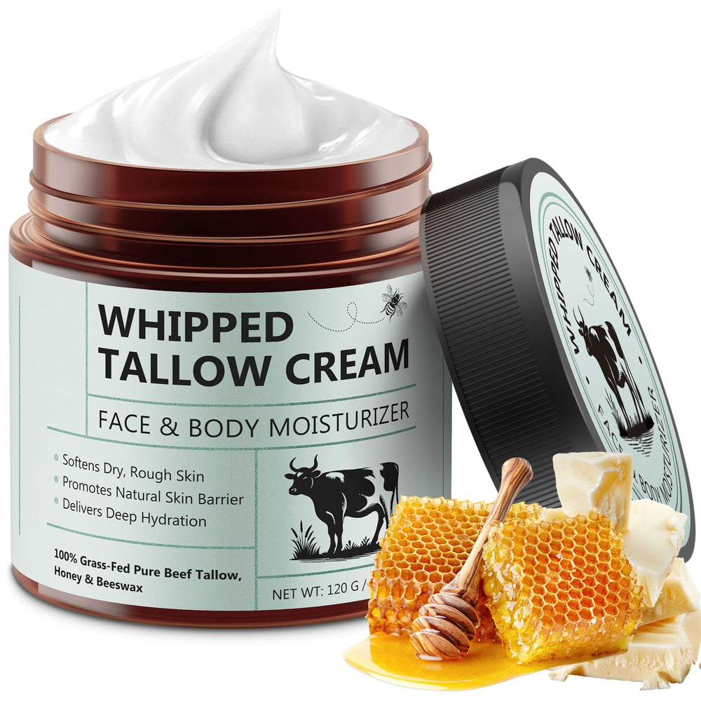 Shuangjia beef tallow cream jar close-up demonstrates rich hydration for sensitive skin.