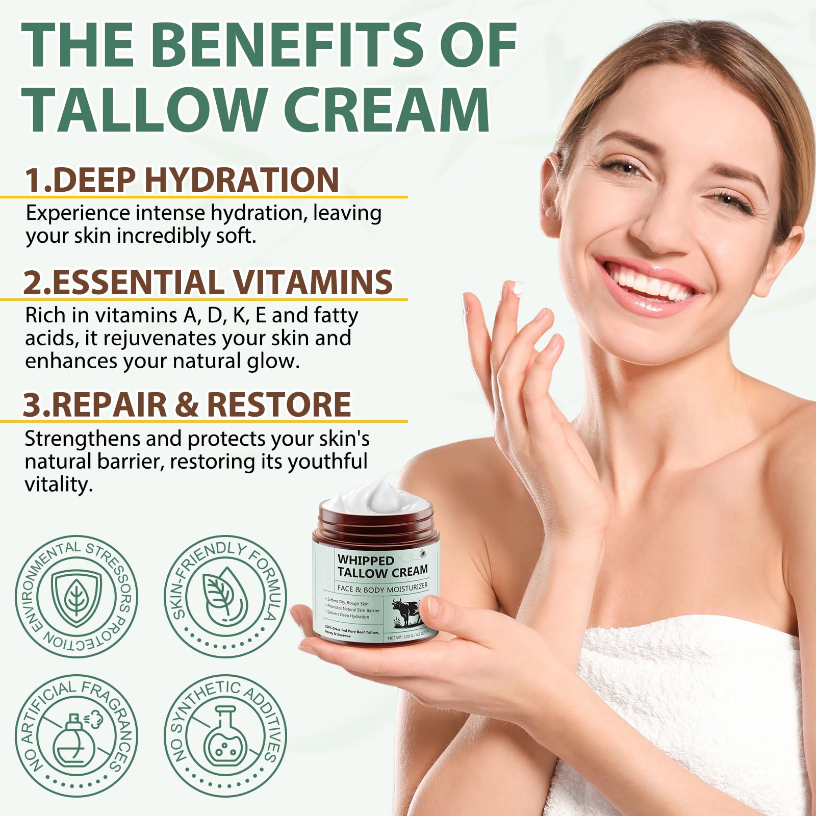 Shuangjia grass-fed beef tallow surface focus illustrates pure, natural skincare base.