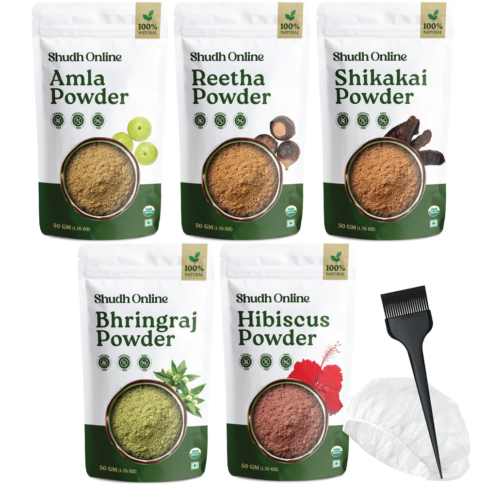 Shudh Online hair mask powder combo packshot for natural nourishment