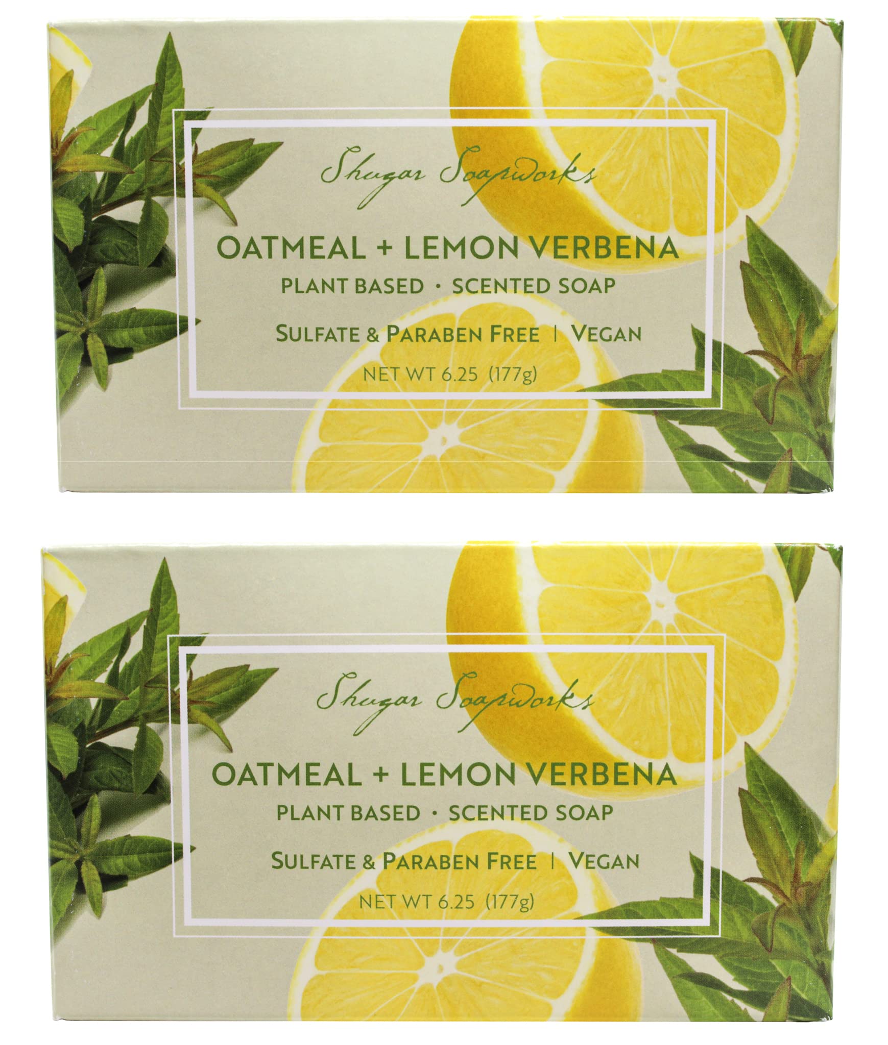 Shugar Soapworks Oatmeal Lemon Verbena soap front view for daily cleansing with a natural look.