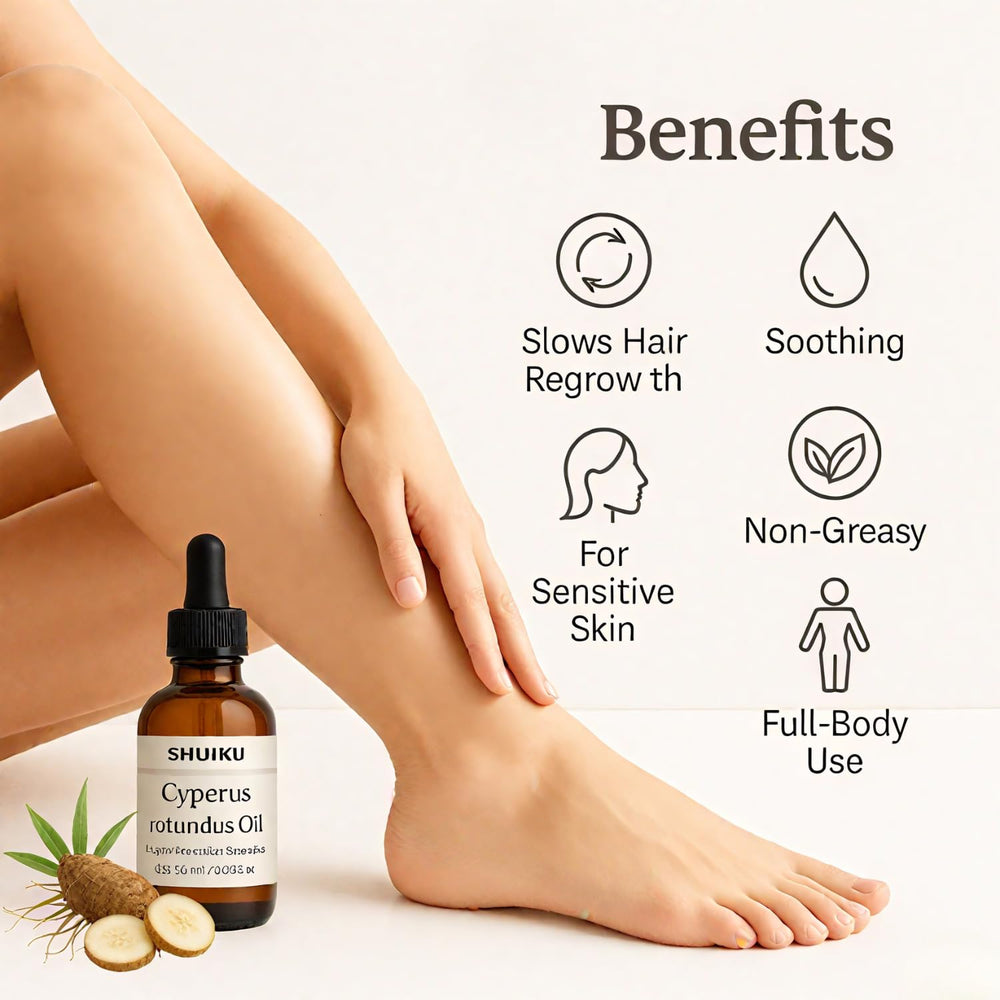 SHUIKU Cyperus Rotundus Oil in hand for easy application and skin nourishment