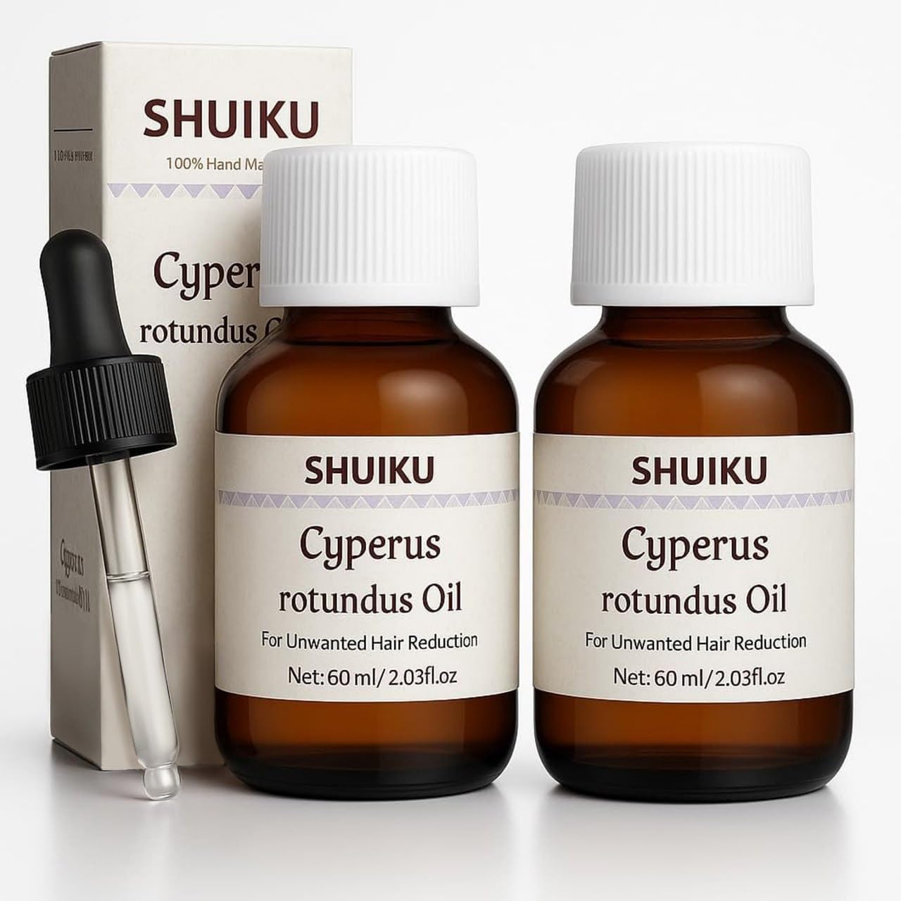 SHUIKU Cyperus Rotundus Oil bottle top view for pure skin nourishment.