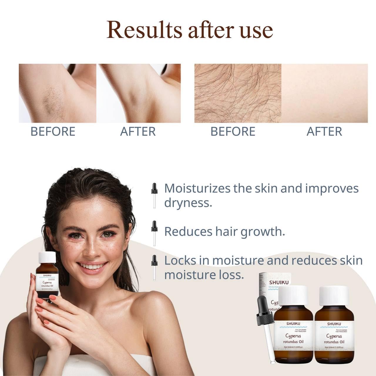 SHUIKU Cyperus Rotundus Oil on skin shows lightweight, fast absorption.