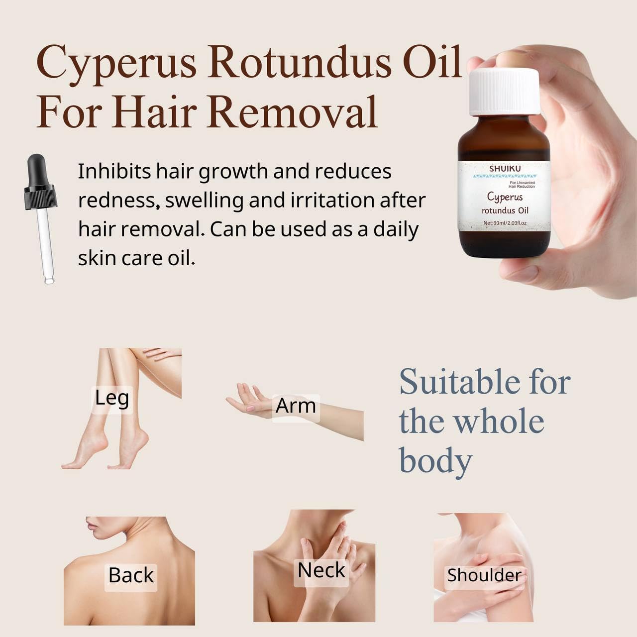 SHUIKU Cyperus Rotundus Oil pour shot demonstrates easy application.
