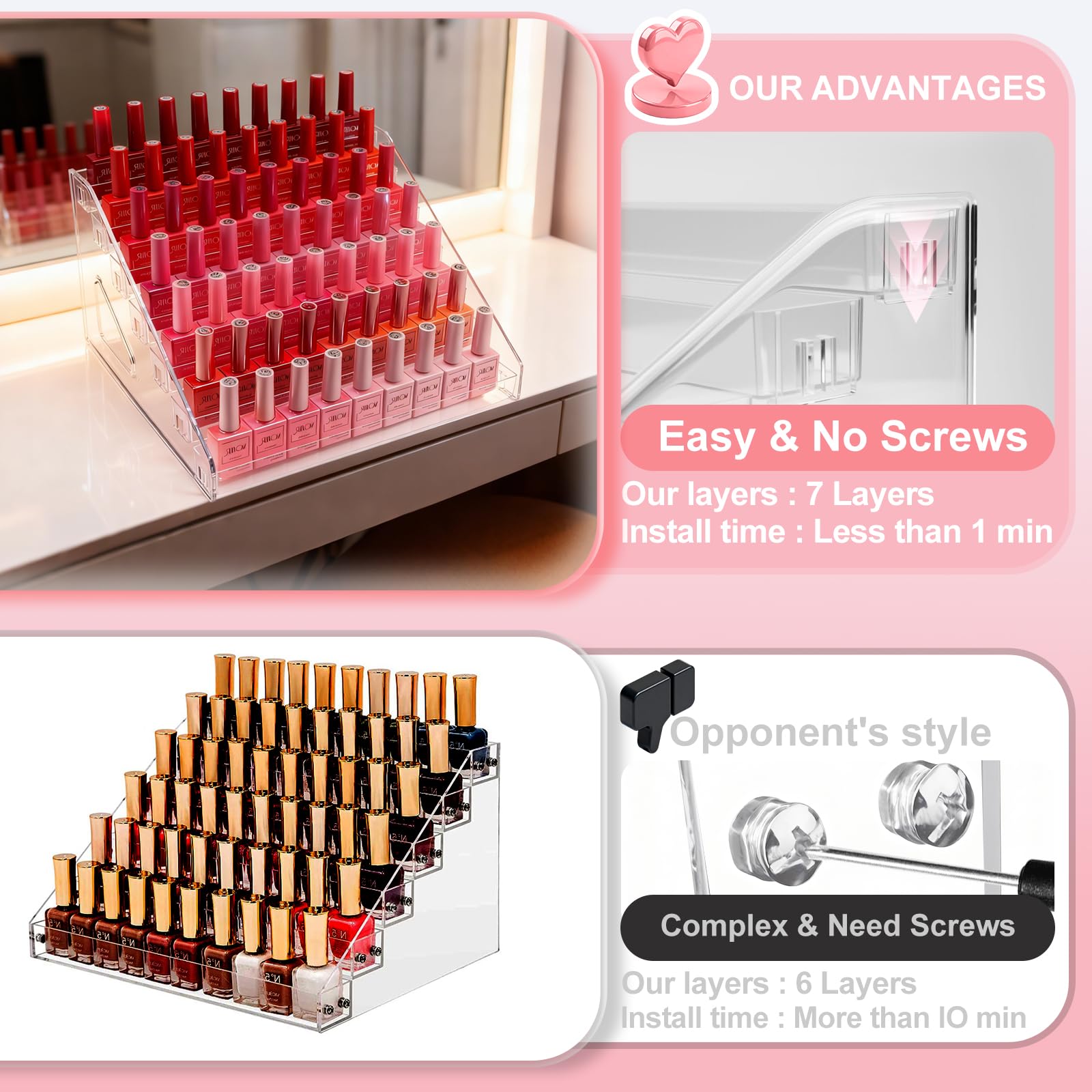 ShunChengFa dresser vanity setup using transparent box for cosmetics.