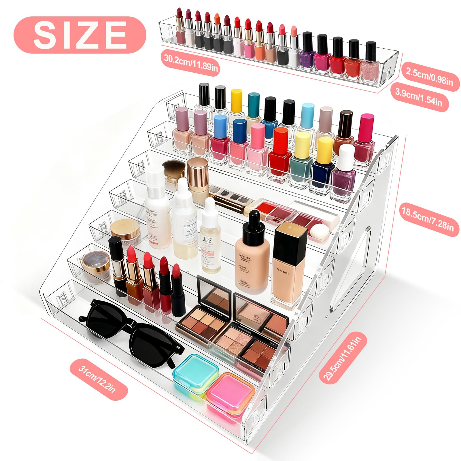 ShunChengFa nail polish storage box top-down view of seven-layer layout.