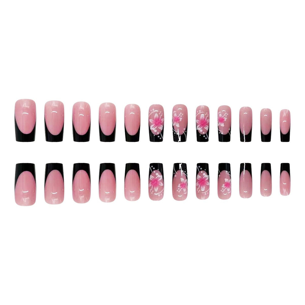 SHUXILIN hibiscus nails ready-to-wear application with glue demonstrates quick at-home manicure