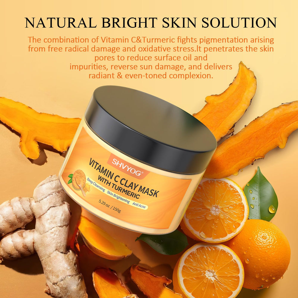 SHVYOG gift packaging featuring turmeric clay mask.