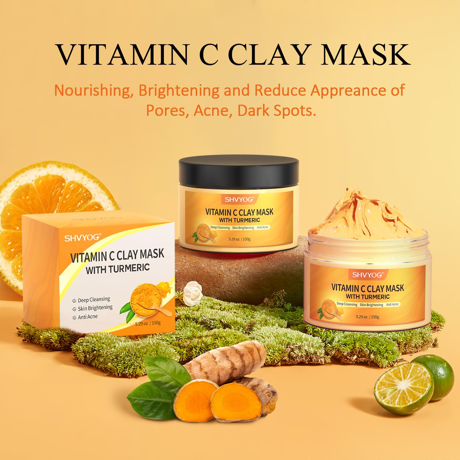 SHVYOG ingredients highlight turmeric and vitamin C.