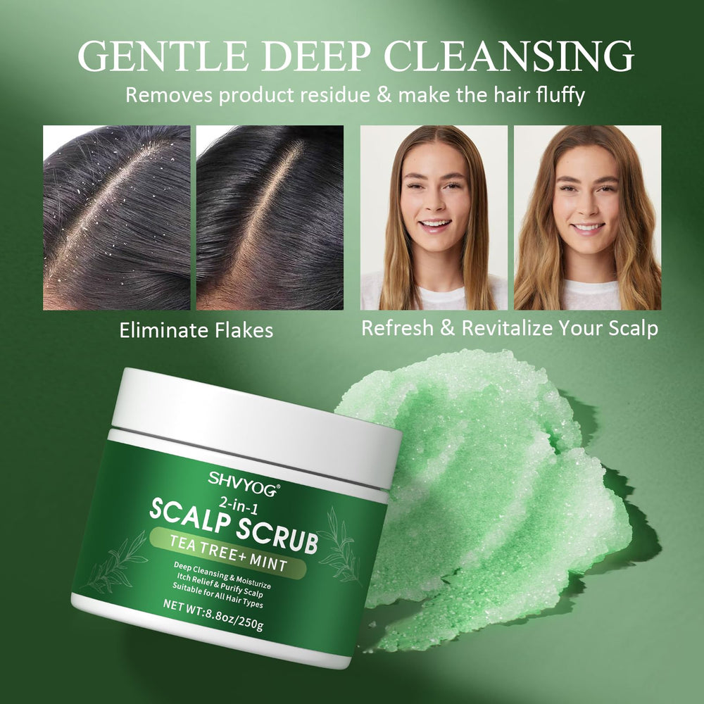 SHVYOG sea salt crystals in exfoliator for gentle cleansing.
