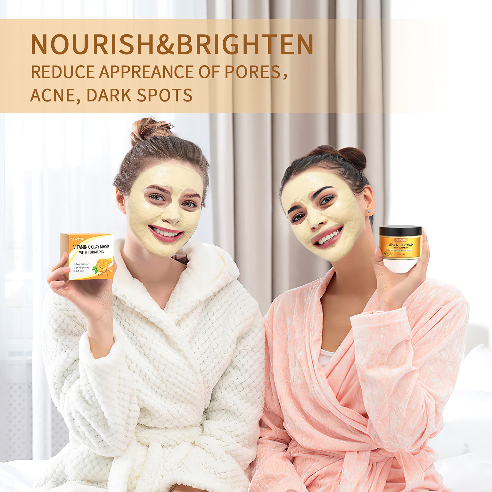 SHVYOG Vitamin C Face Mask applied on cheek, showing smooth, hydrated look.