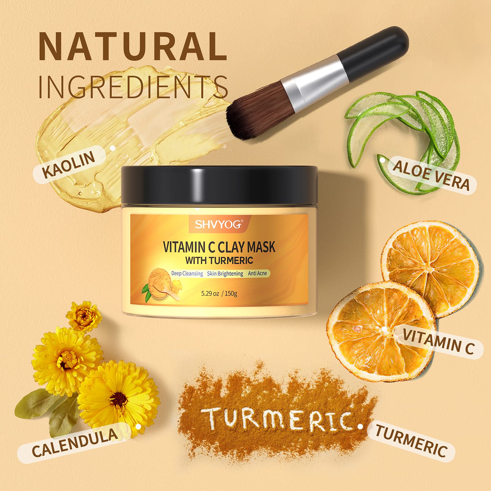 SHVYOG Vitamin C Face Mask jar open, creamy texture for brighter, even-toned skin.