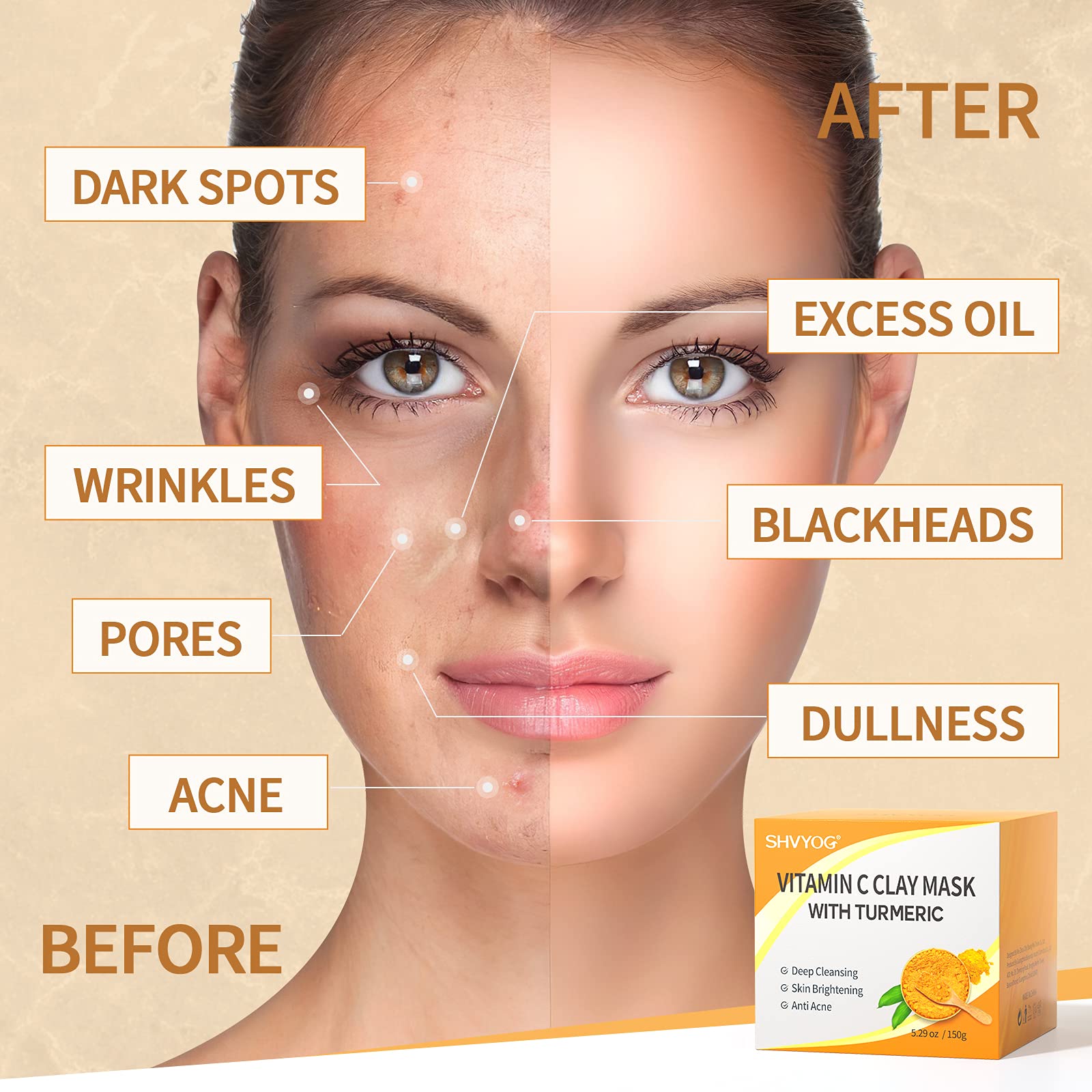 SHVYOG Vitamin C Face Mask natural ingredients turmeric and kaolin clay.
