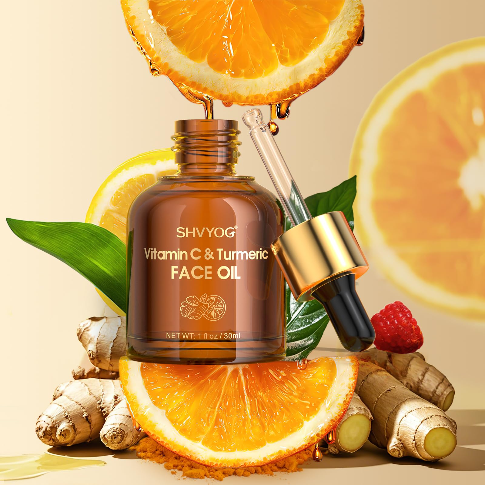 SHVYOG Vitamin C Turmeric Face Oil dropper for precise daily application.