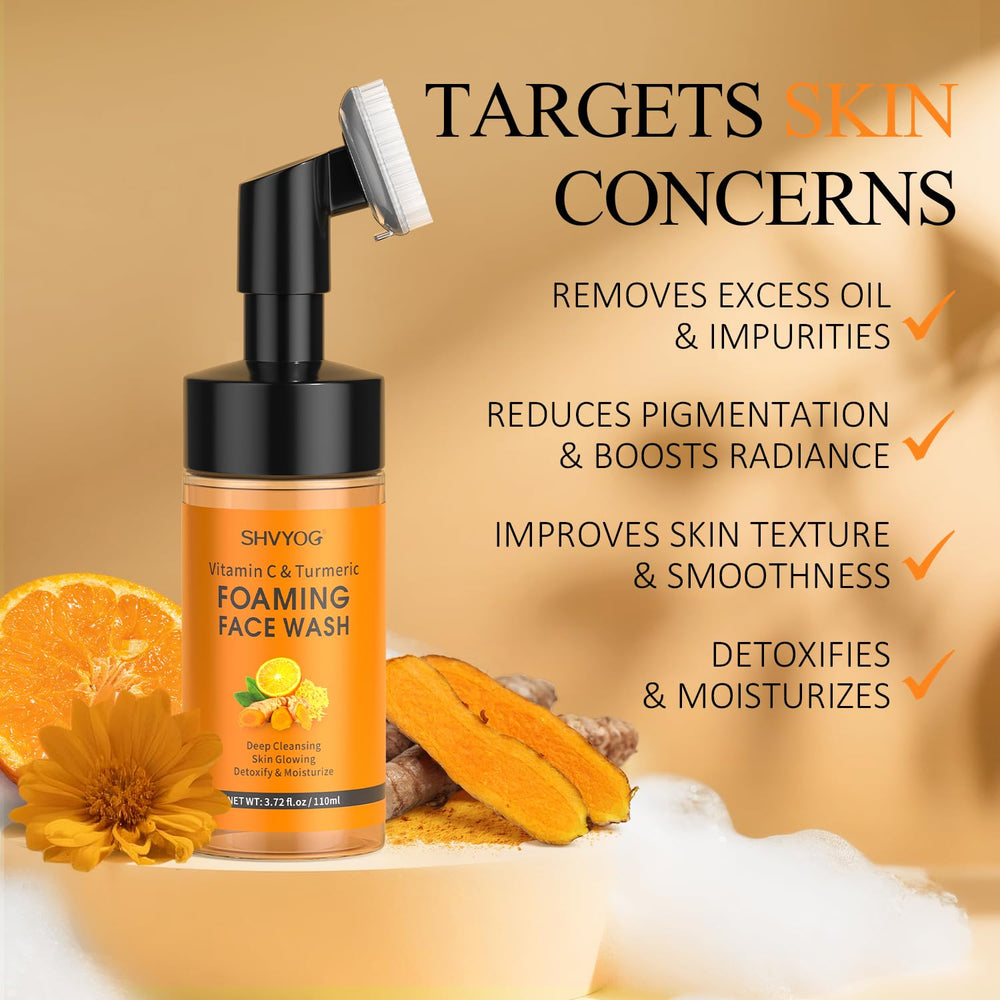 SHVYOG Vitamin C Turmeric Face Wash soft-bristle brush offers delicate skin massage.