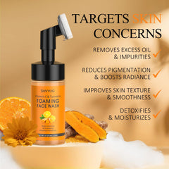 SHVYOG Vitamin C Turmeric Face Wash soft-bristle brush offers delicate skin massage.