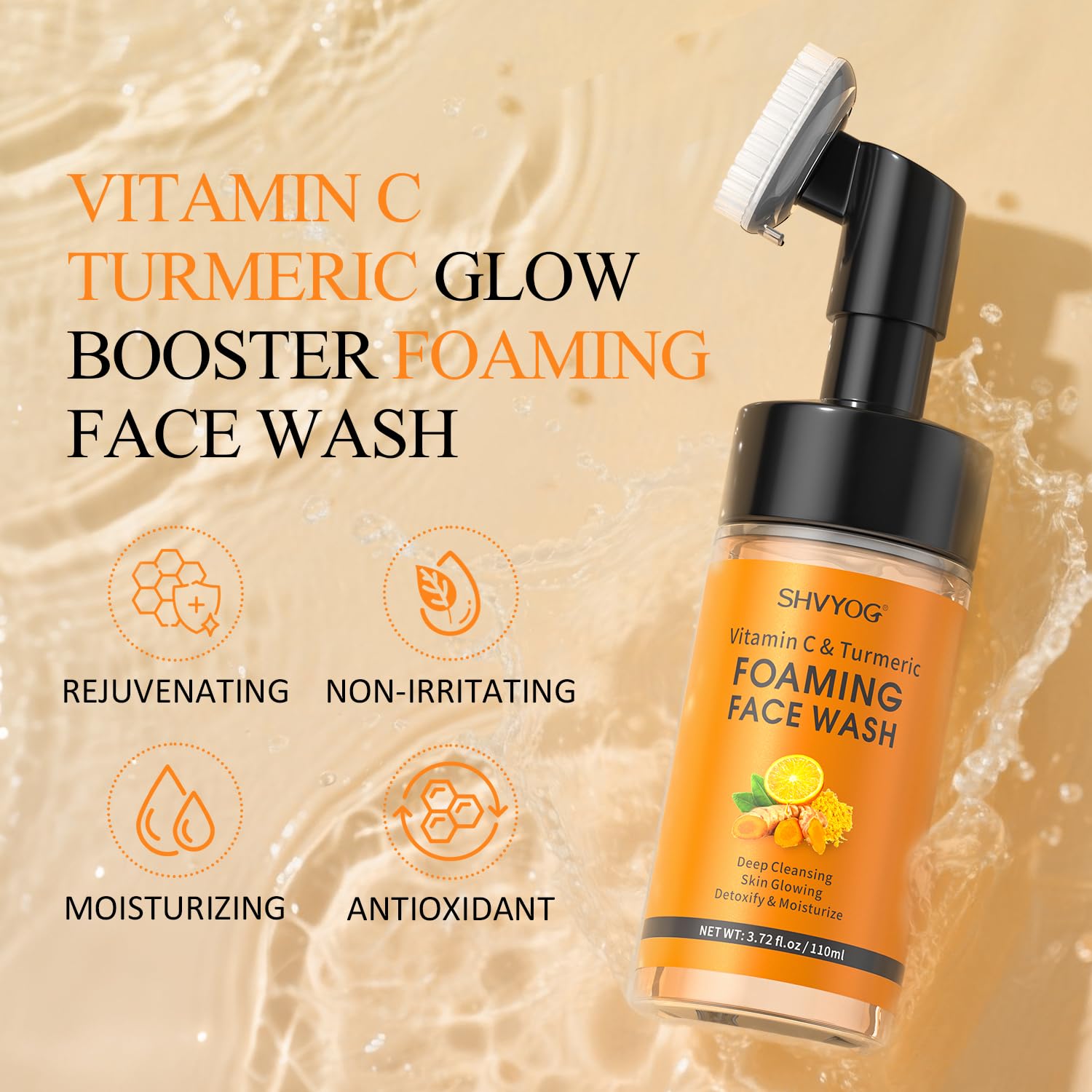 SHVYOG Vitamin C Turmeric Face Wash turmeric detail highlights antioxidant soothing action.