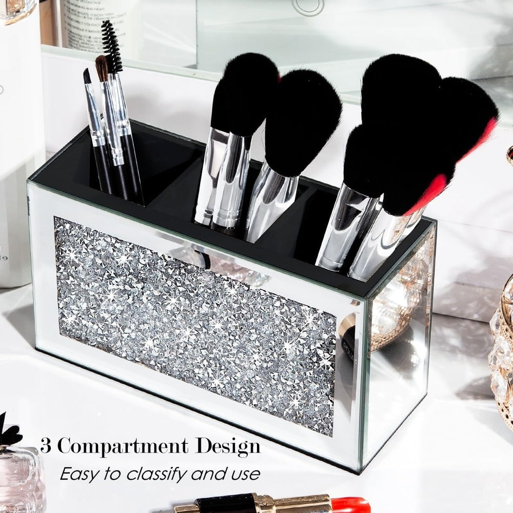Crystal crushed diamond center elevates desk aesthetics and personal grooming space