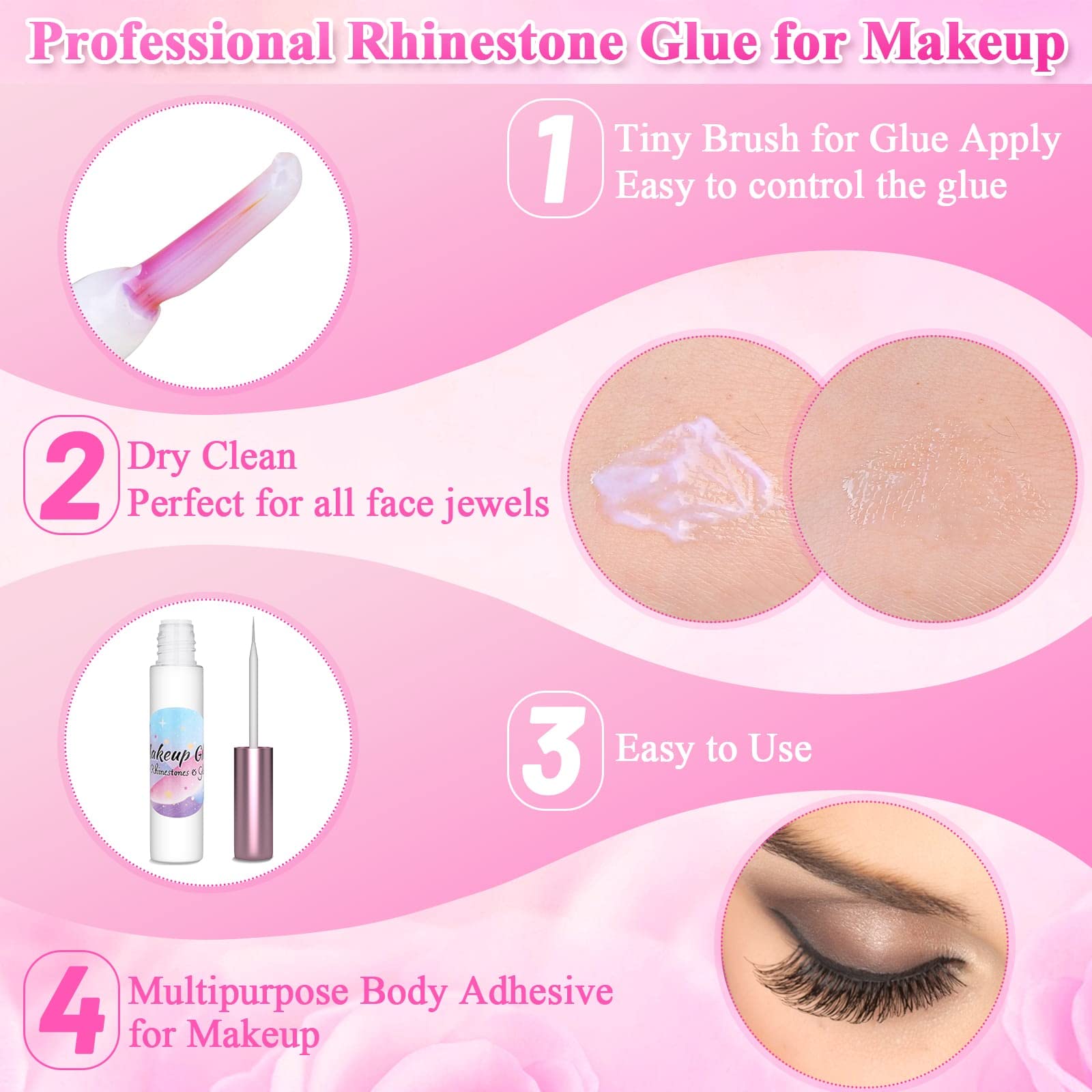 Shynek body glue for festival glitter on body shows versatile surface use.