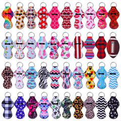 Shynek chapstick holder keychain in neoprene patterns, easy to spot and access lip balm