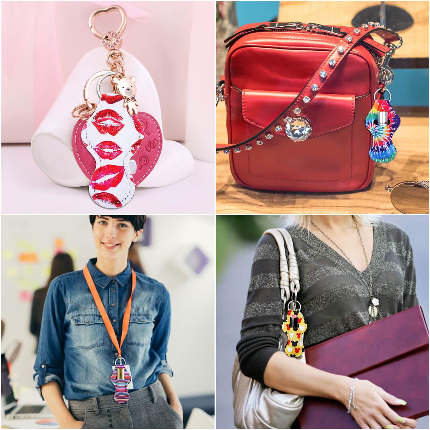 Shynek lip balm holder keychain in use keeps chapstick within reach