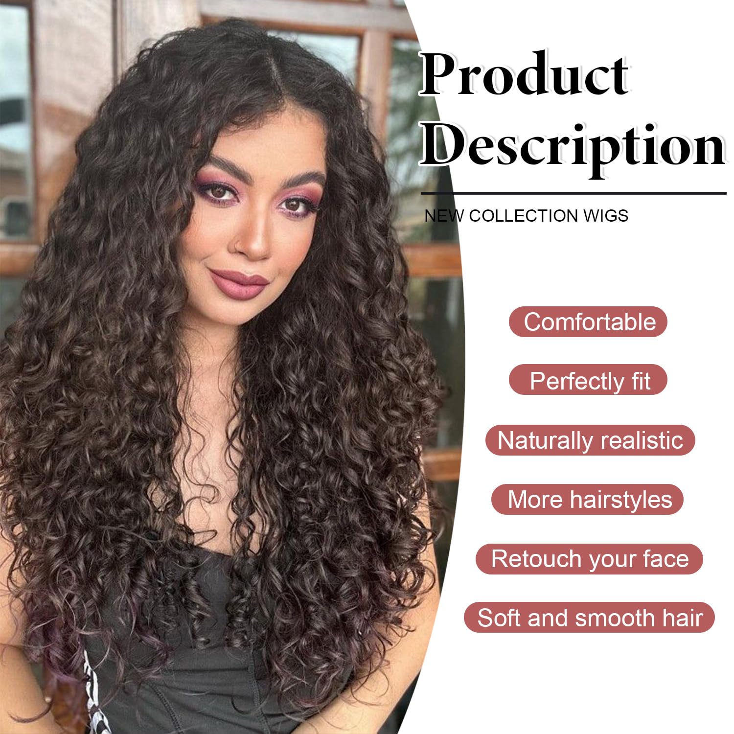 Siddiuop Curly Wig middle-part natural-look creates believable scalp part and versatile styling.
