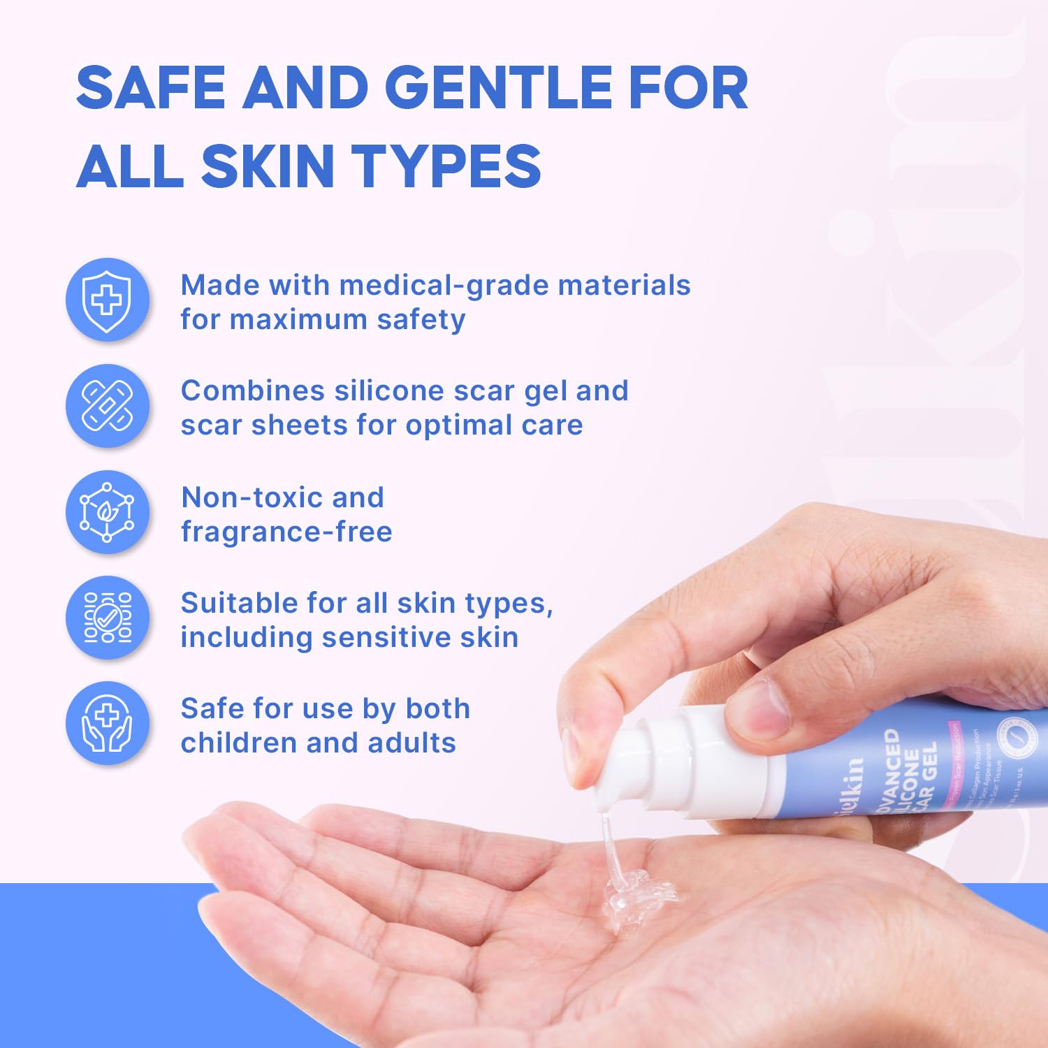 Sielkin scar gel being massaged daily into a fading scar line.