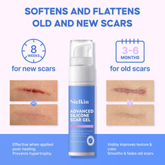 Sielkin scar gel applied on body scar area for versatile healing coverage.