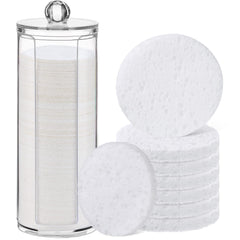 Sieral compressed facial sponges in a white container support organized daily cleansing