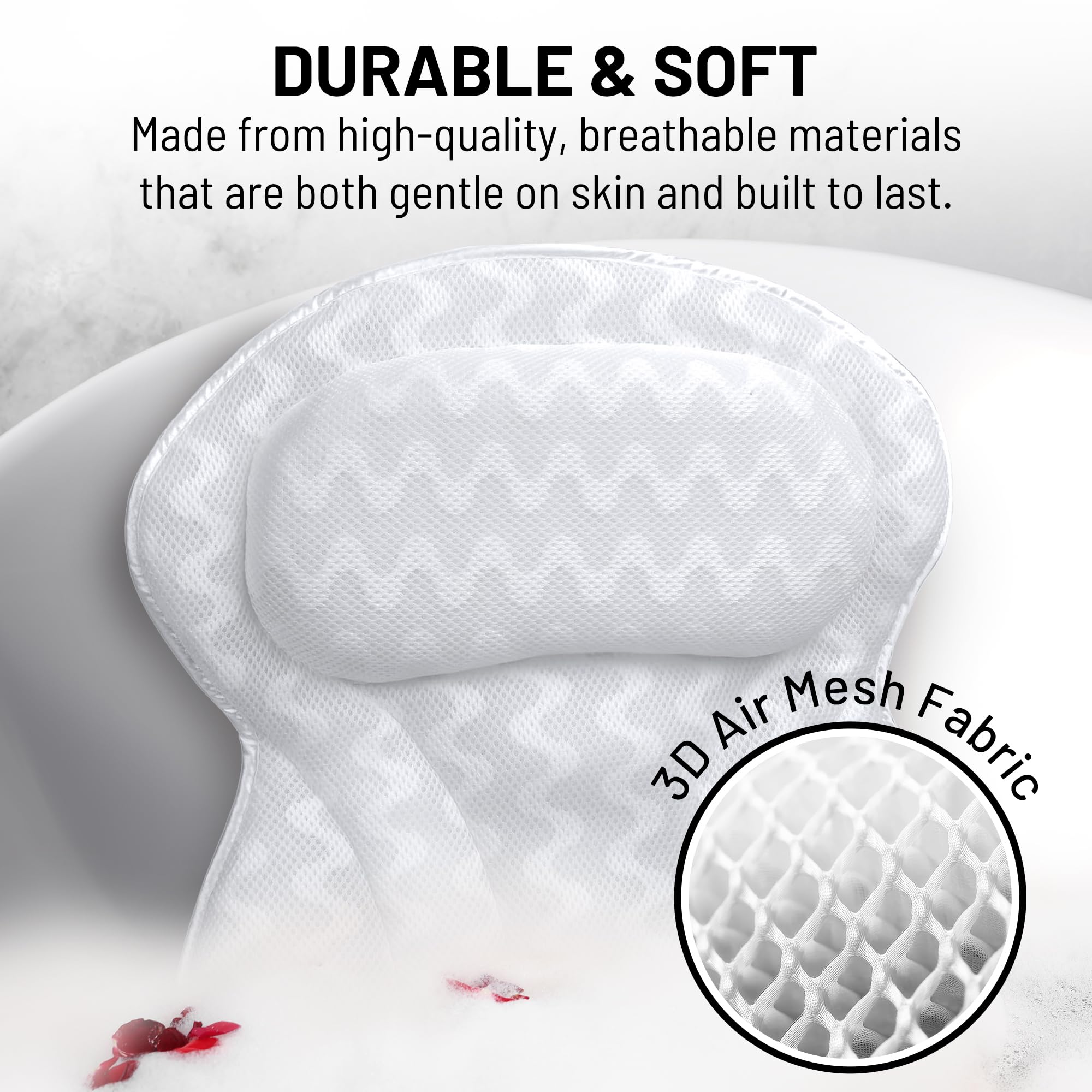 Sierra Concepts Paradise Bath Pillow close-up highlights 3D air mesh breathable fabric
