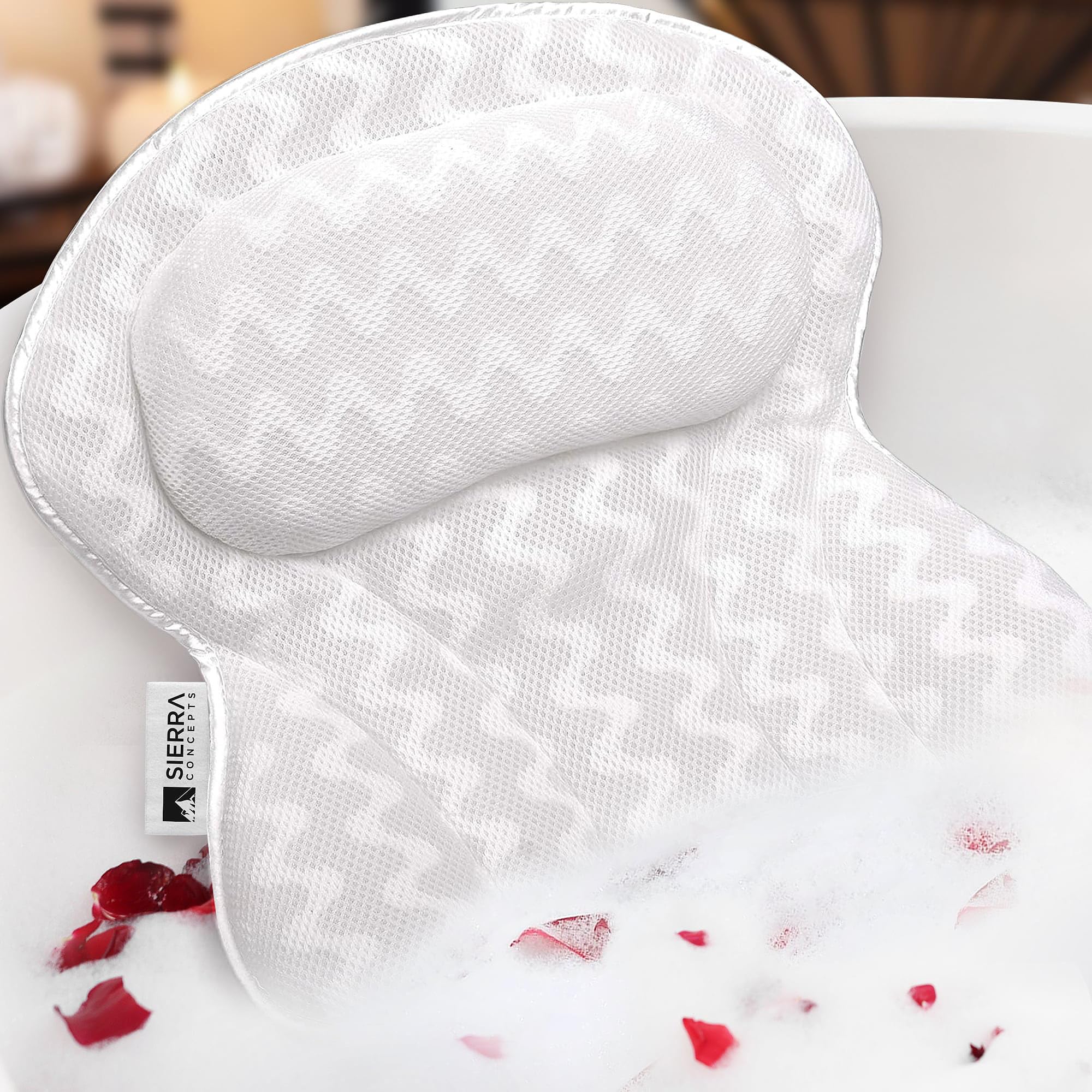 Sierra Concepts Paradise Bath Pillow front view shows ergonomic support for neck and shoulders